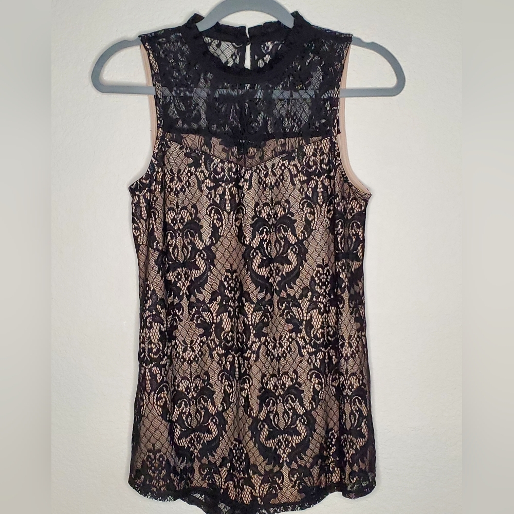 Fortune & Ivy Black Lace Overlay Top